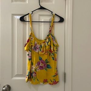 Yellow floral tank top with ruffle